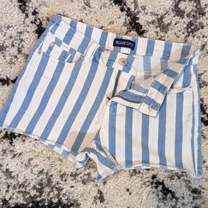 White and blue striped shorts